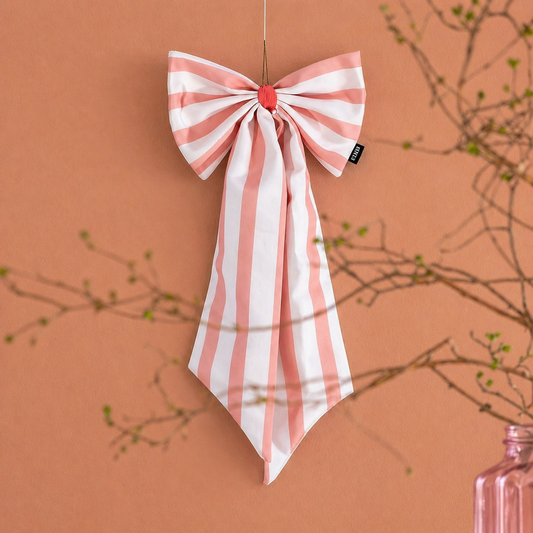 Canvas Woon-Strik 25x55 cm – Decoratieve Strik voor Muur of Deur in Trendy Kleuren (Off-white/koraal)
