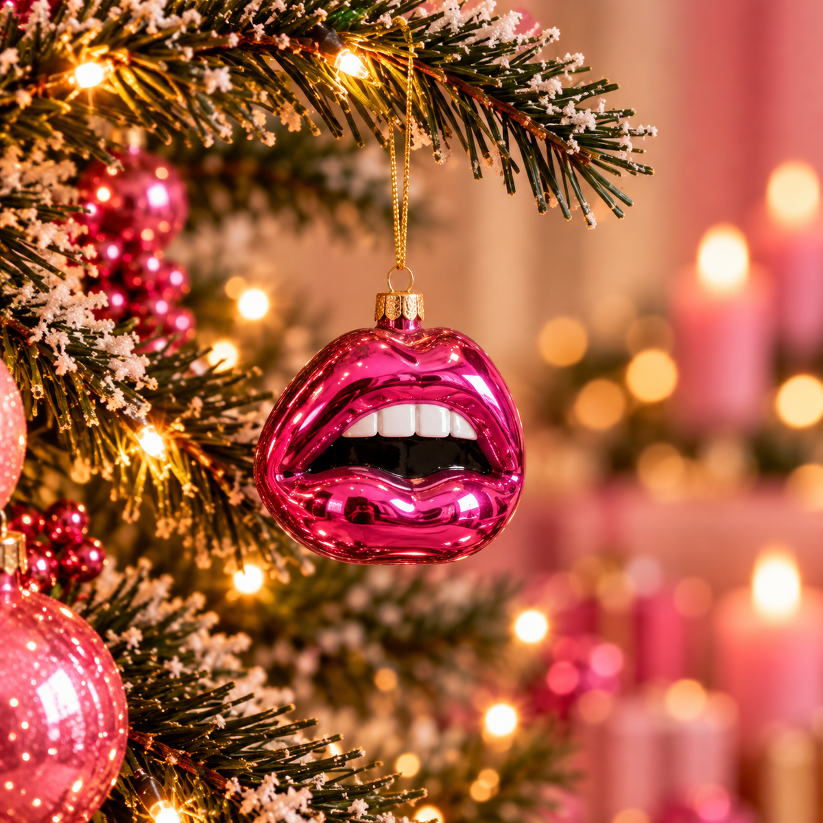 Kersthanger Lippen Roze | Glazen Kerstornament Popart Lippen, Glamour Kerstdecoratie