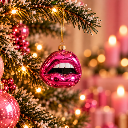 Kersthanger Lippen Roze | Glazen Kerstornament Popart Lippen, Glamour Kerstdecoratie
