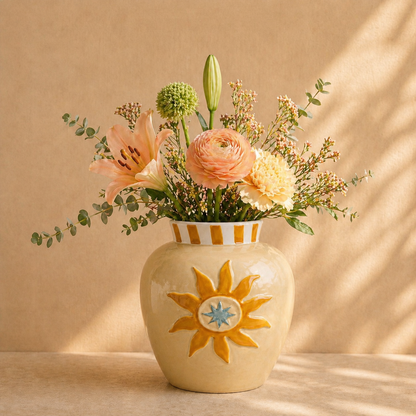 Keramieken Zonnevaas beige - 15 cm