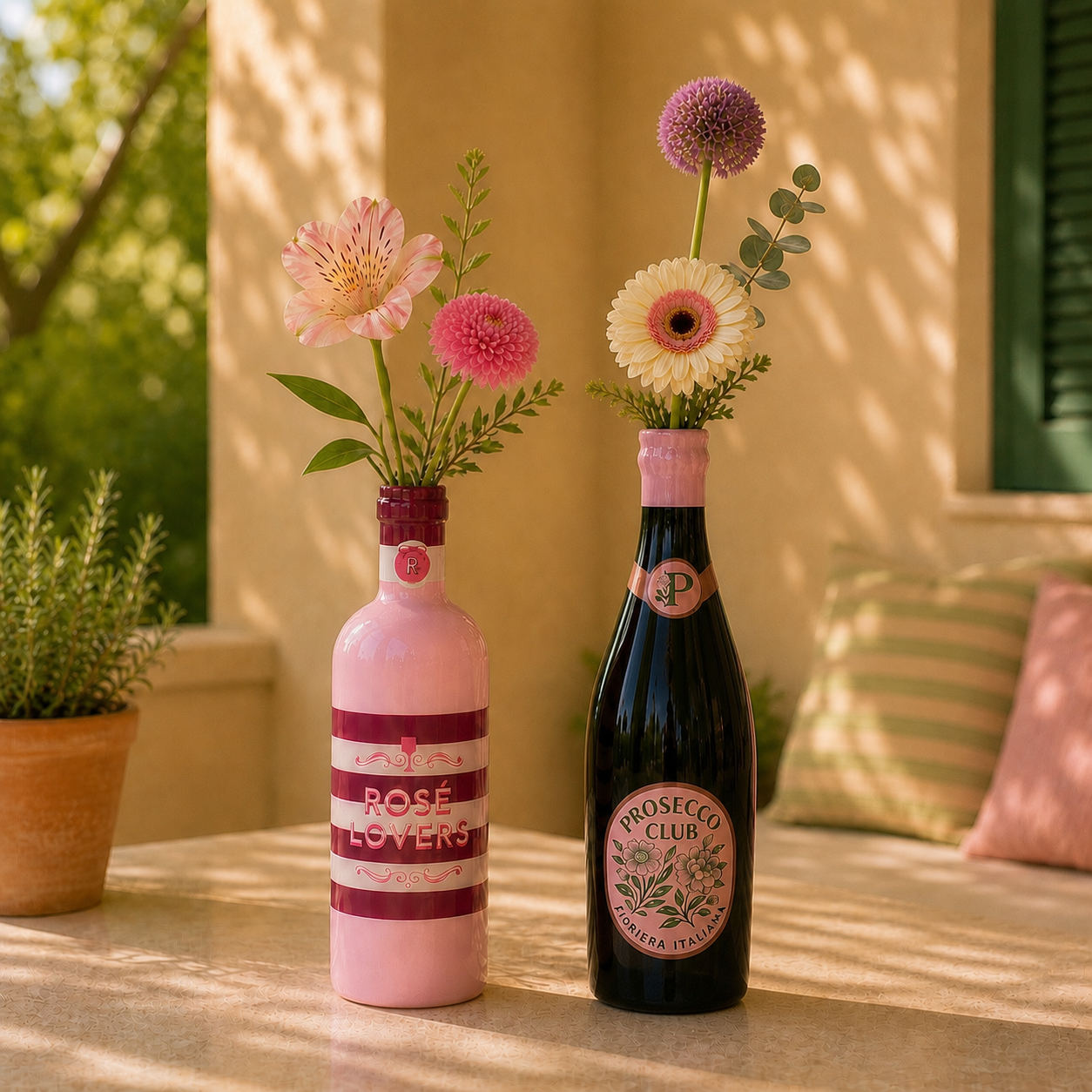 Rosé Lovers Flesvaas Keramiek – Roze Wijnfles Vaas 29 cm