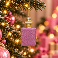 Kersthanger Parfumflesje Paars met Gouden Dop | Glazen Kerstornament met Glitter