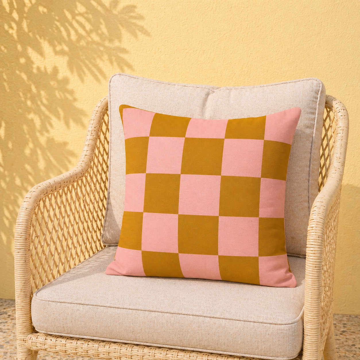 Fluwelen kussenhoes Check - geblokt design 50 x 50 cm (Roze/messing)
