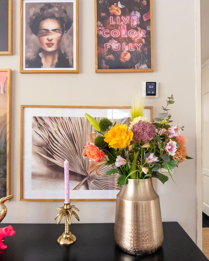 Palmboom kandelaar goud. Geschikt voor een dinerkaars 