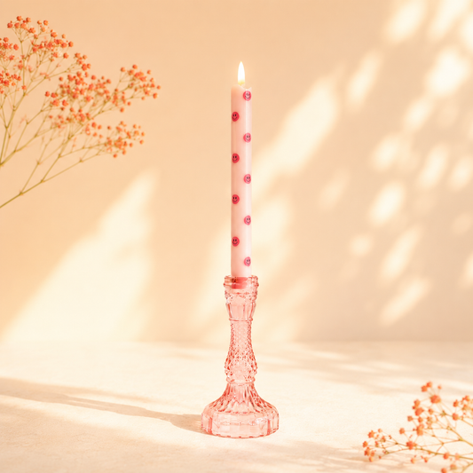 Glazen Kandelaar Noa – Roze of Groen – Vintage Kandelaar – 8,5x17,5 cm (Roze)