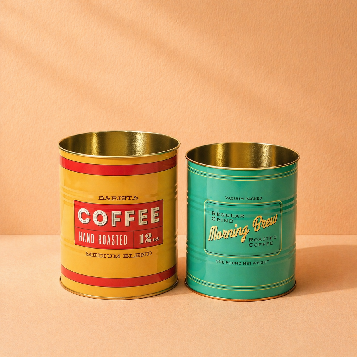 Set van 2 Retro Opbergblikken van Metaal – Vintage Blikjes (Coffee)