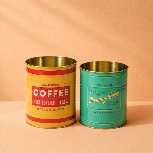 Set van 2 Retro Opbergblikken van Metaal – Vintage Blikjes (Coffee)