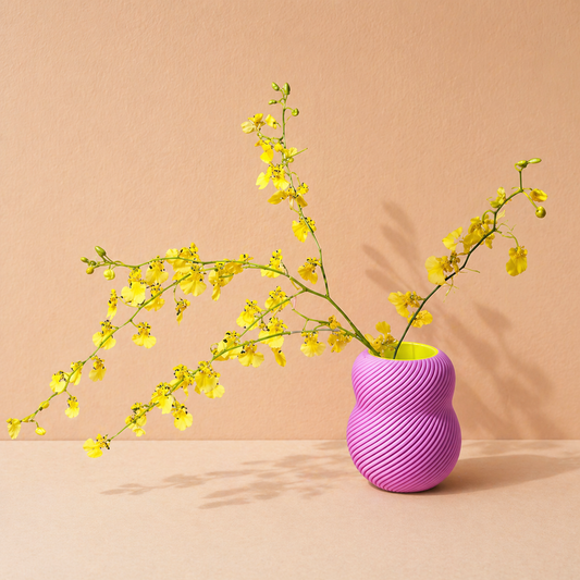 3D-geprinte vaas met ronde vormen en een waterdicht cilinder (Lila)