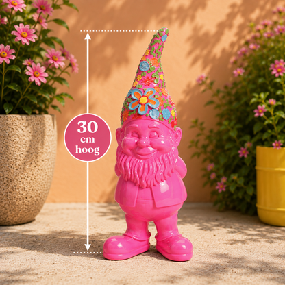 Tuinkabouter Bloemen – Roze, Geel of Groen - 30 cm