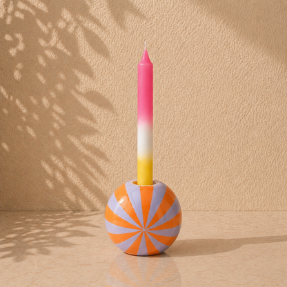 Ronde kandelaar met een swirl in twee verschillende kleuren (Oranje/lila)