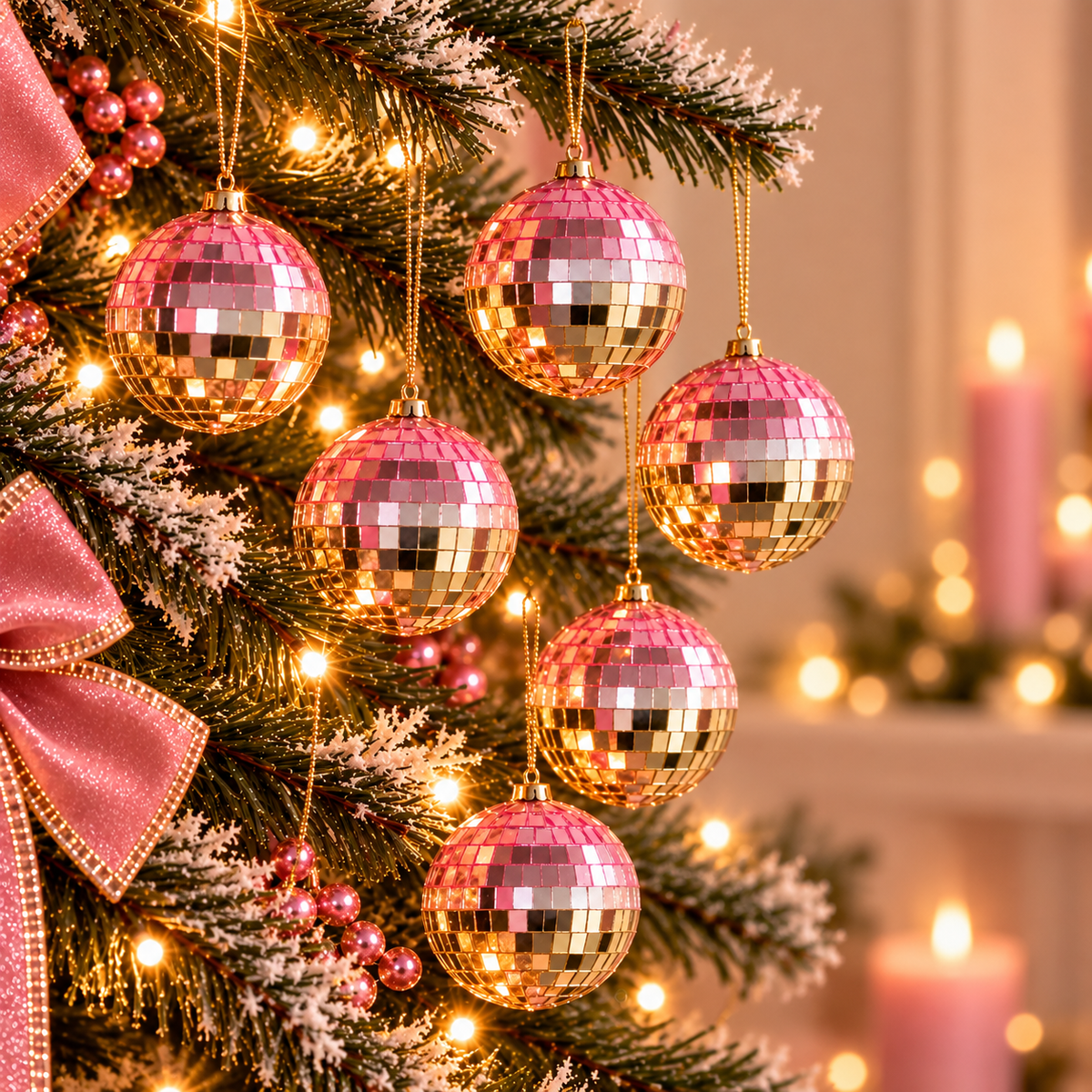 Discobal Kerstballen Roze Zilver Goud Set van 6 | Spiegel Kerstballen 6 cm