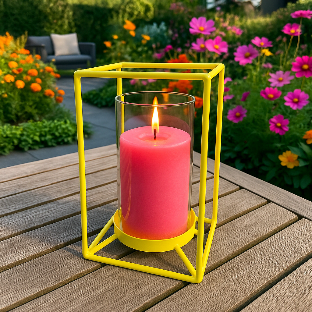 Lantaarn metaal met glas. Windlicht. Geel 