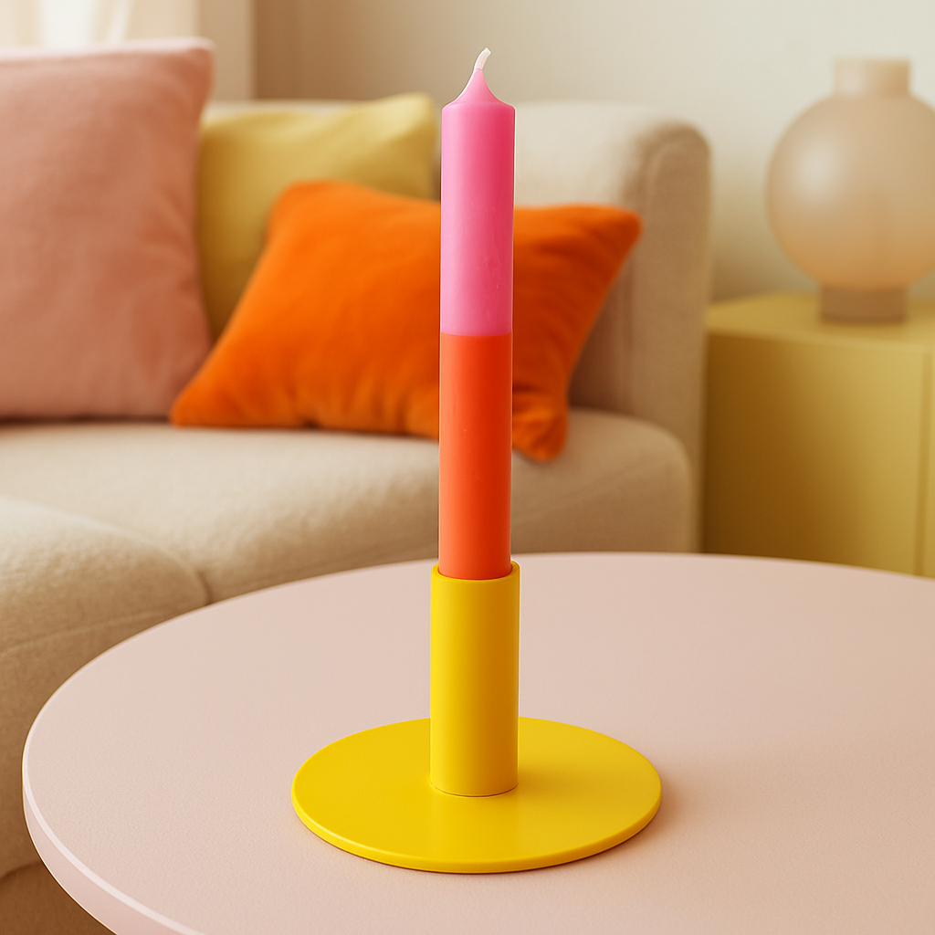 Kandelaar basic geel. Geschikt voor een dinerkaars 