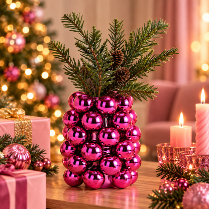 Bubble Vaas Porselein Goud of Roze 17 cm | Kerstballen Vaas met Spiegelende Glans