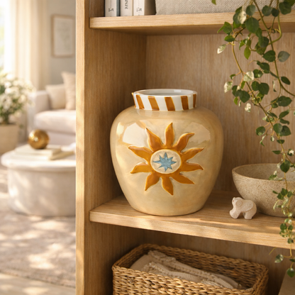 Keramieken Zonnevaas beige - 15 cm