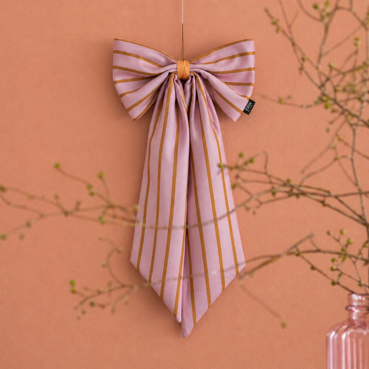 Canvas Woon-Strik 25x55 cm – Decoratieve Strik voor Muur of Deur in Trendy Kleuren (Roze/mosterd)