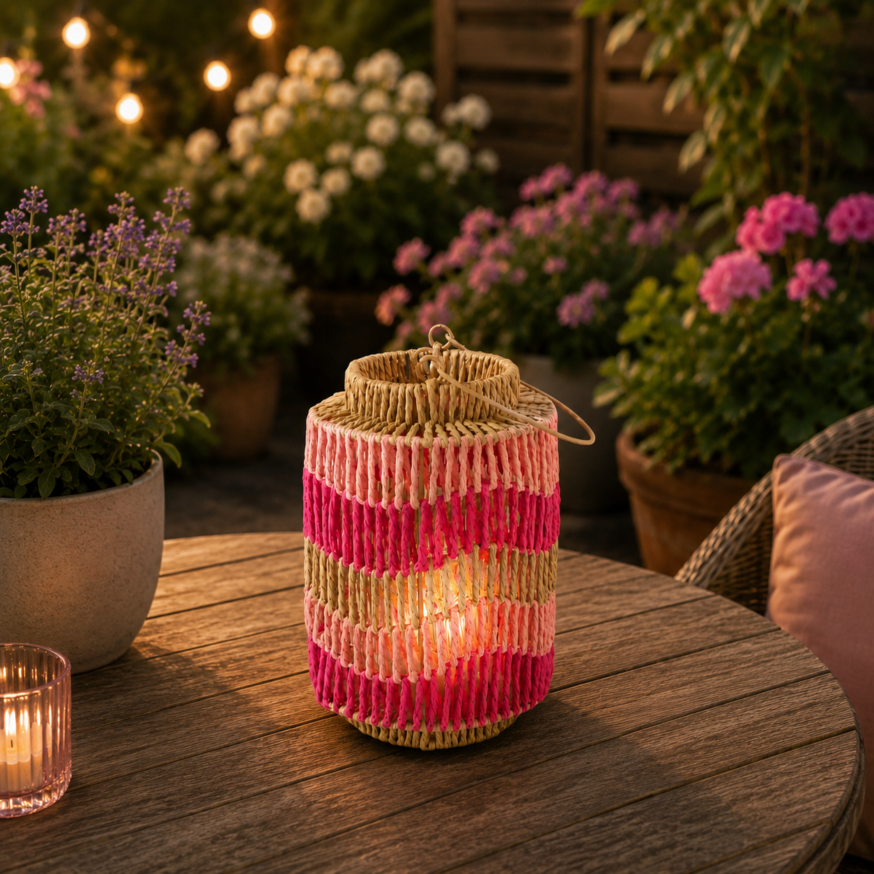 Lantaarn Papiertouw Roze – 18x18x26 cm