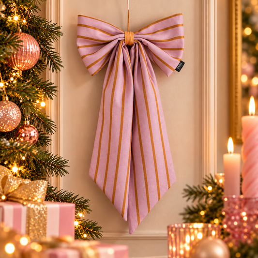 Decoratieve Strik Canvas 25x55 cm | Grote Gestreepte Kerststrik voor Deur, Muur of Kerstboom