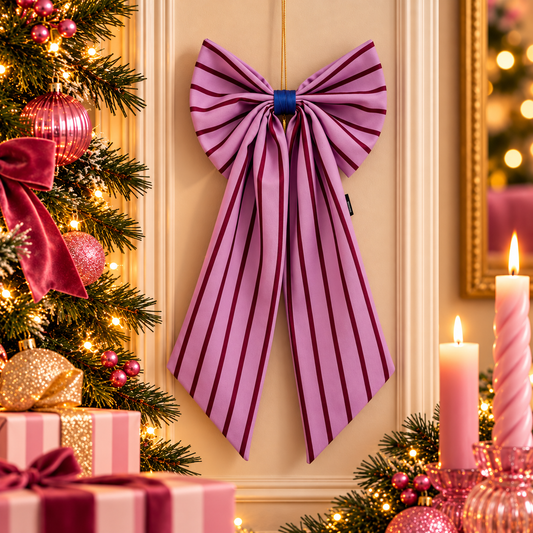 Decoratieve Strik Canvas 25x55 cm | Grote Gestreepte Kerststrik voor Deur, Muur of Kerstboom