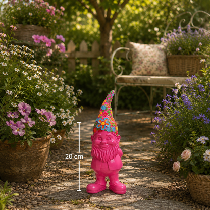 Tuinkabouter Bloemen - Roze, geel of groen - 20 cm