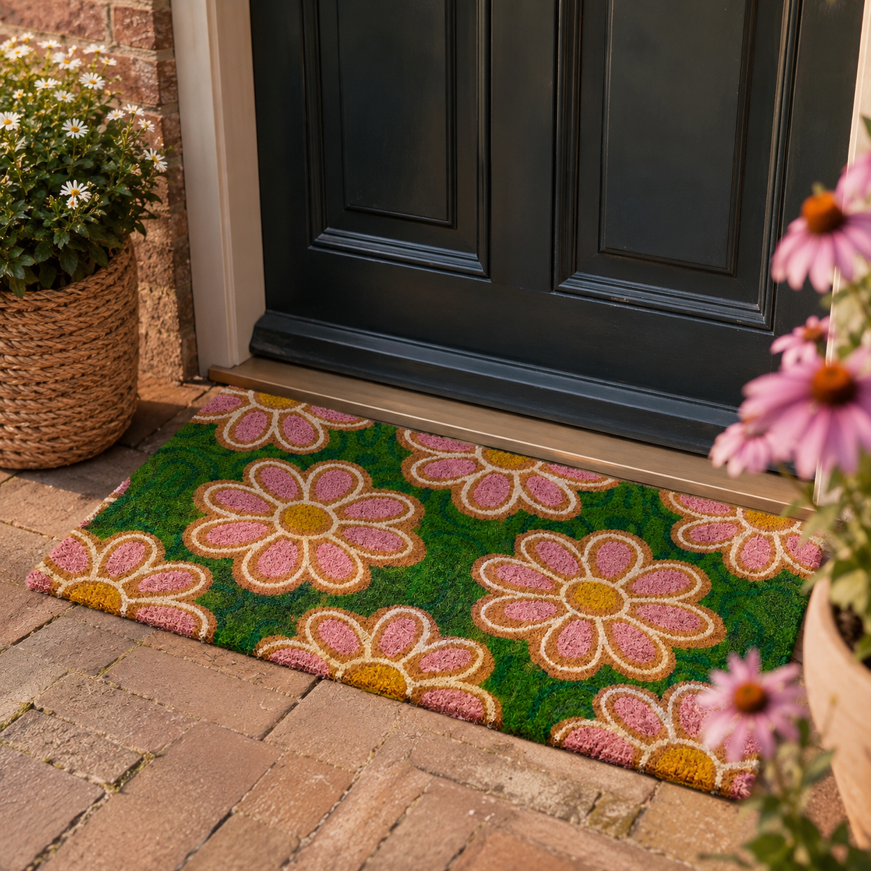 Deurmat Madelief – Kokos – Groen/Roze – 70 x 40 cm LET OP! PRE-ORDER! Uiterlijk 24 augustus verzonden