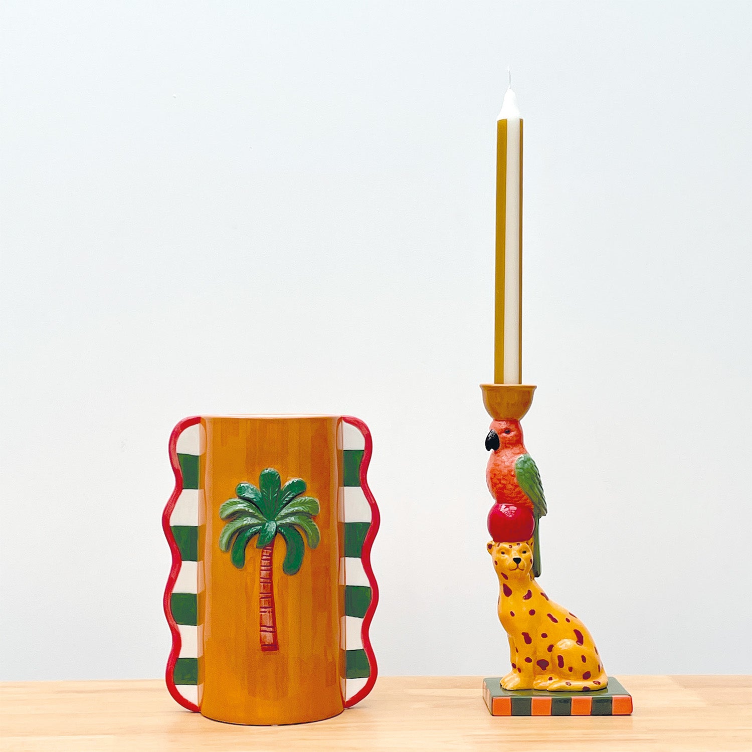 kleurrijke dierenkandelaar keramiek met cheeta en papegaai design