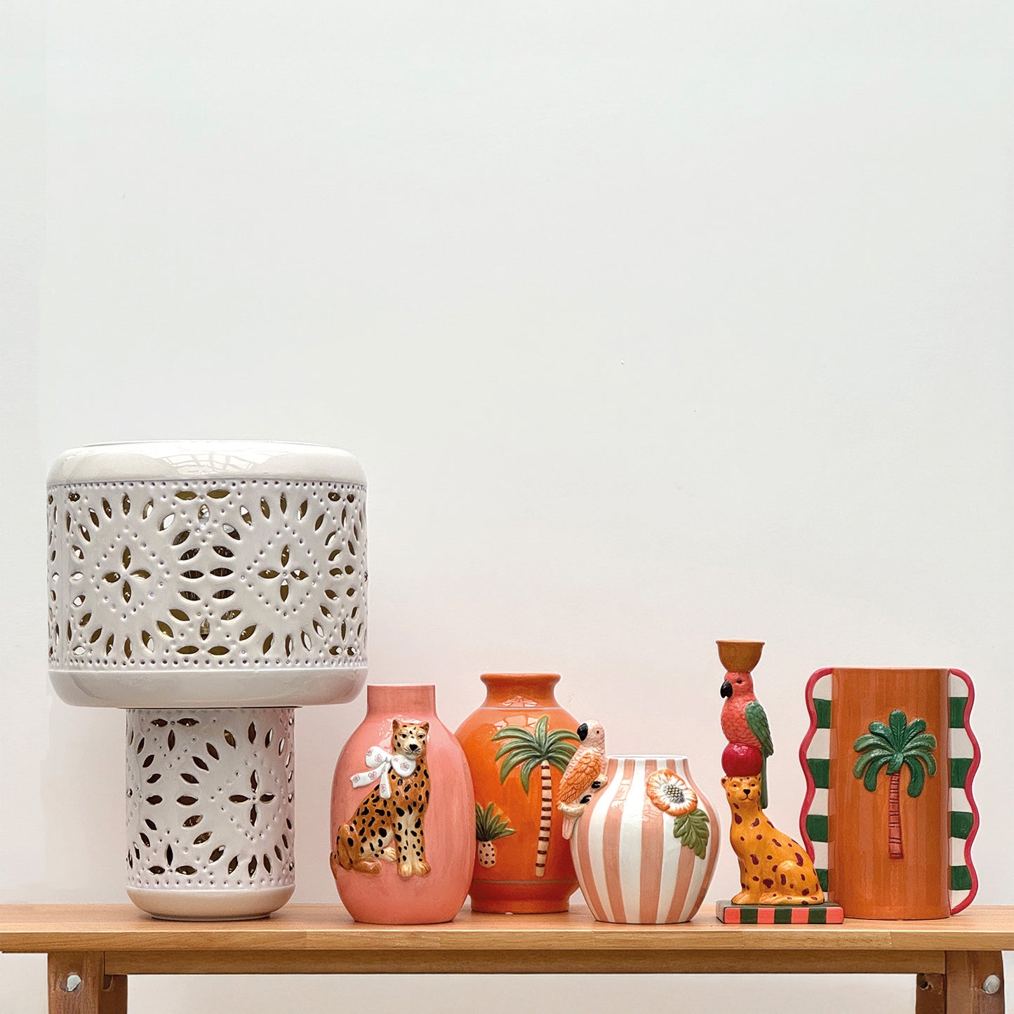 kleurrijke dierenkandelaar keramiek met cheeta en papegaai design