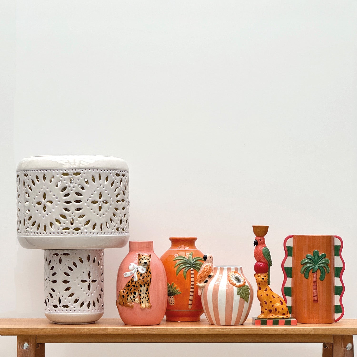 kleurrijke dierenkandelaar keramiek met cheeta en papegaai design