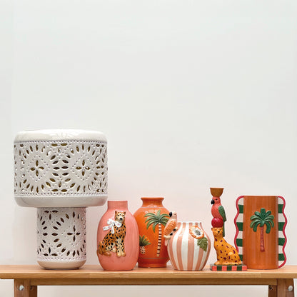 kleurrijke dierenkandelaar keramiek met cheeta en papegaai design