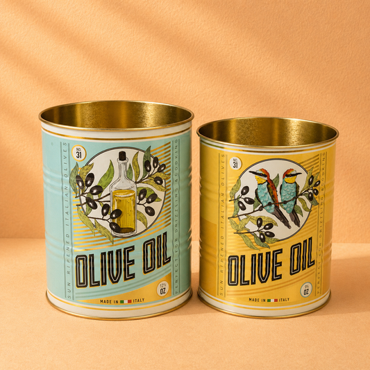 Set van 2 Retro Opbergblikken van Metaal – Vintage Blikjes (Olijf)