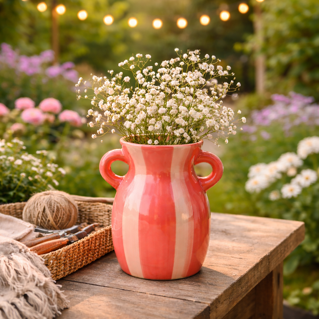 Set van 2 Keramieken Vaasjes – Roze & Groen 16 cm