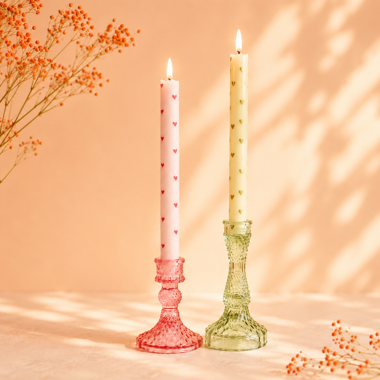 Glazen Kandelaar Noa – Roze of Groen – Vintage Kandelaar – 8,5x17,5 cm