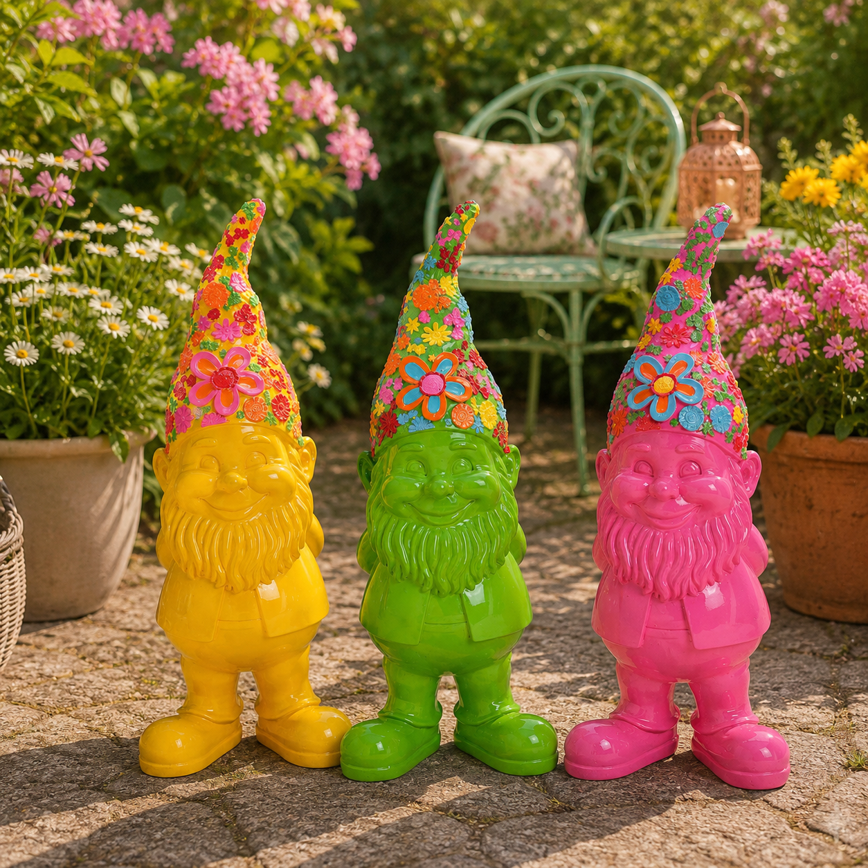 Tuinkabouter Bloemen – Roze, Geel of Groen - 30 cm