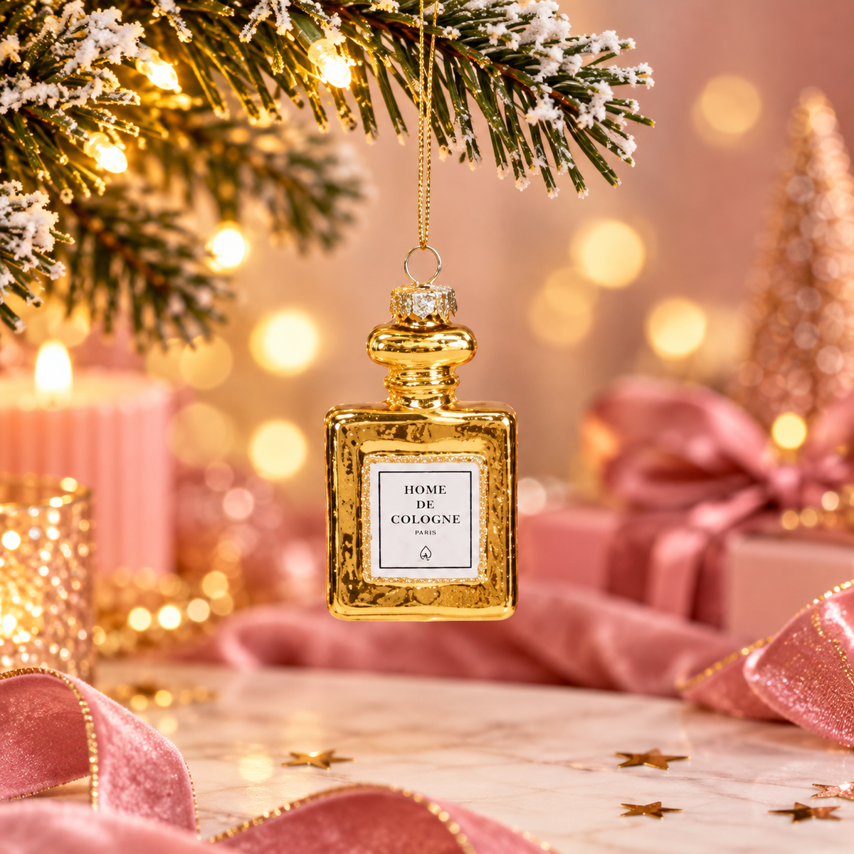Kersthanger Parfumfles Goud | Glazen Kerstornament Parfumflesje Paris met Glitter