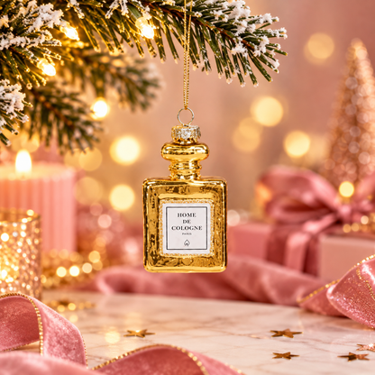 Kersthanger Parfumfles Goud | Glazen Kerstornament Parfumflesje Paris met Glitter