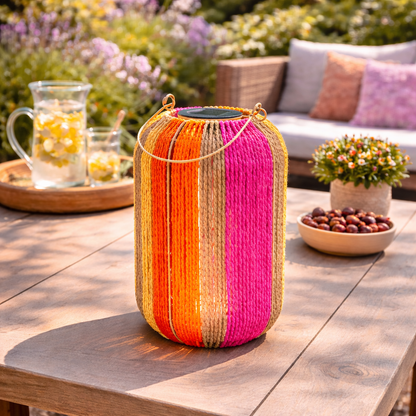 Solar Lantaarn Jute – Kleurrijke Buitenlamp op Zonne-energie 34 cm