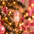 Kersthanger IJsje Roze en Wit 15 cm | Glazen Kerstornament IJshoorntje met Glitter en Sprinkles