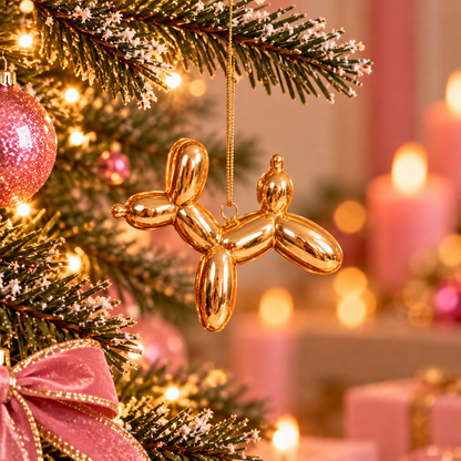 Kersthanger Balloon Dog Roze of Goud | Keramieken Ballonhond Kerstornament, Popart Kerstdecoratie