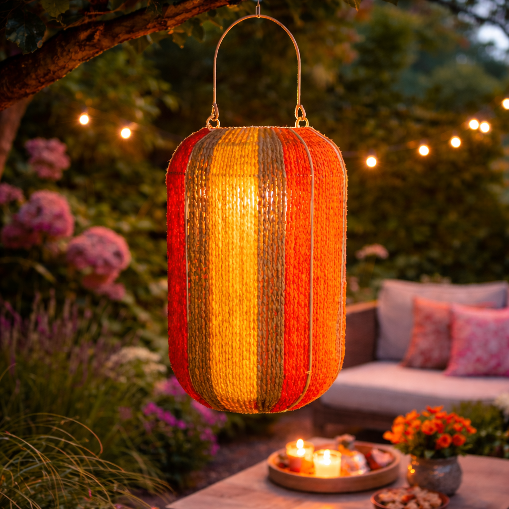 Solar Lantaarn Jute – Kleurrijke Buitenlamp op Zonne-energie 34 cm