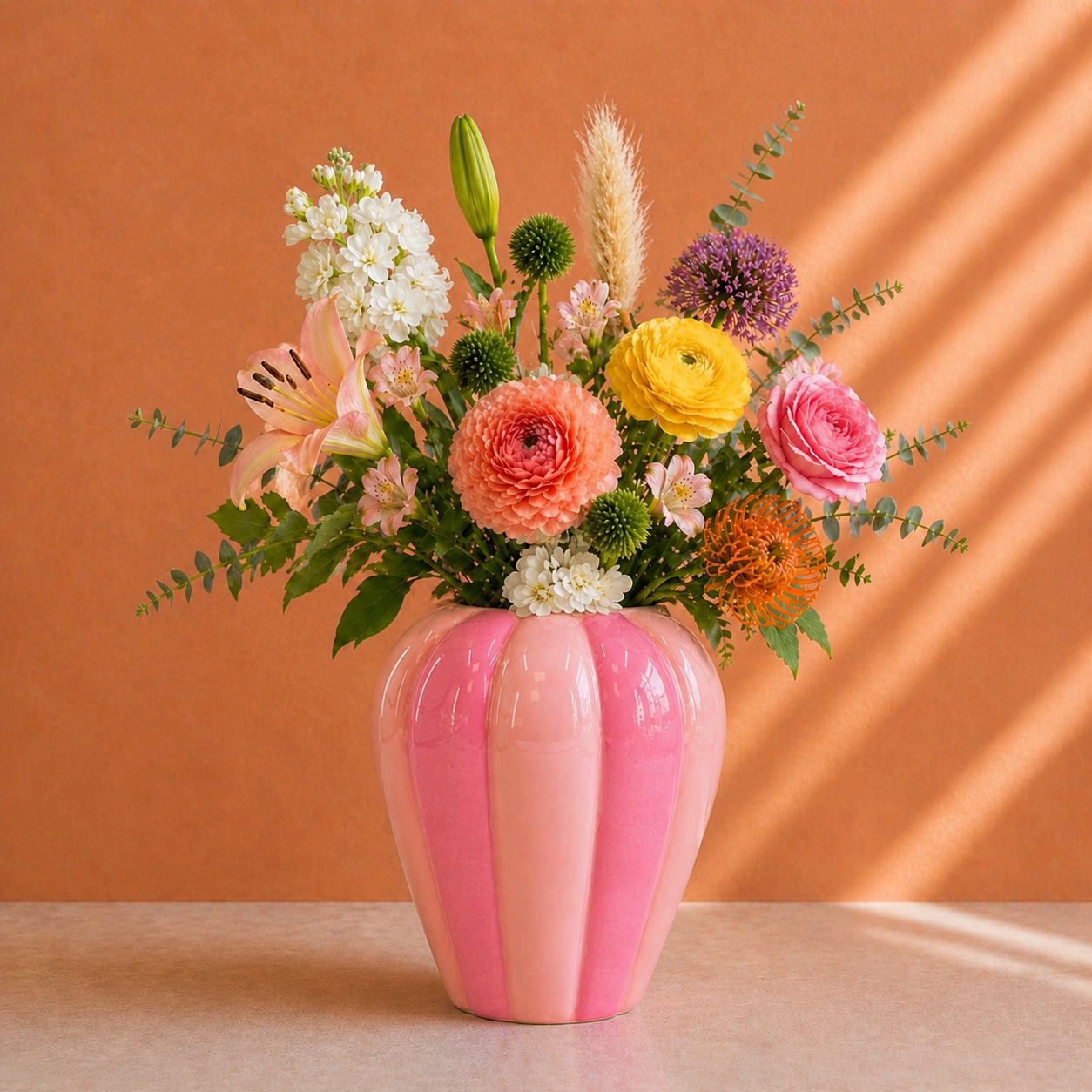 Swirl-vaas roze - Keramische Statement vaas 21,5 cm (Felroze/lichtroze)