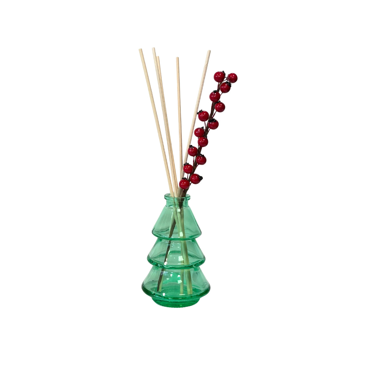 Geurdiffuser Kerstboom Appel Kaneel 100 ml | Groene Glazen Boom met Geurstokjes in Cadeauverpakking