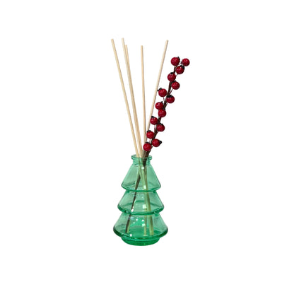 Geurdiffuser Kerstboom Appel Kaneel 100 ml | Groene Glazen Boom met Geurstokjes in Cadeauverpakking