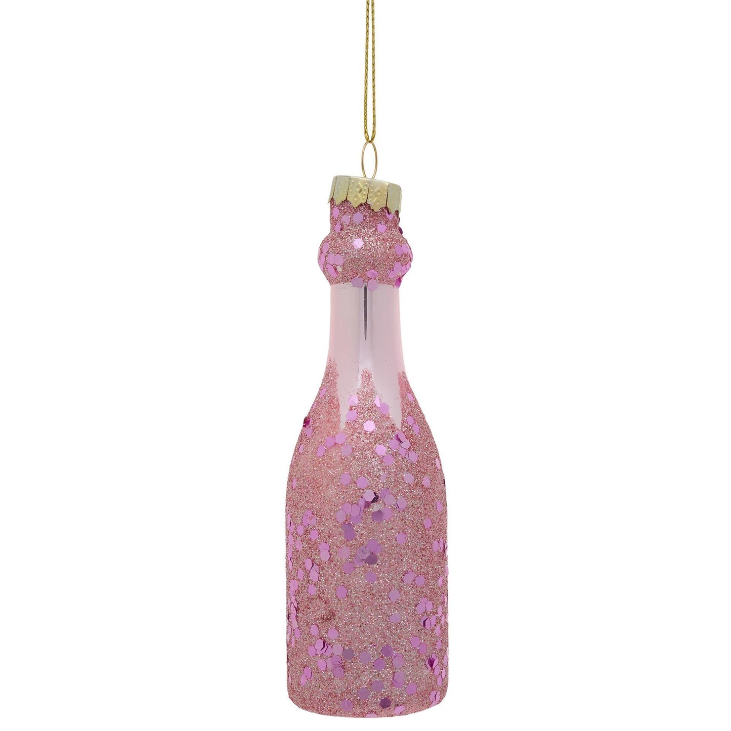 Kersthanger fles met roze glitters 