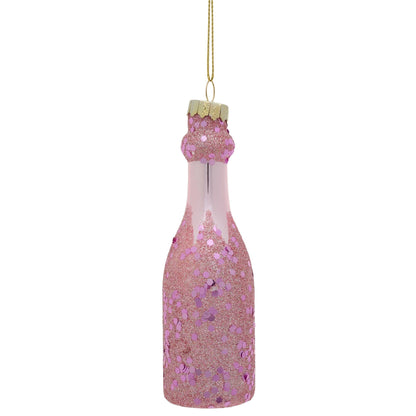 Kersthanger fles met roze glitters 