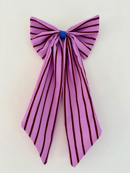 Kerstversiering strik canvas. Paars met burgundy strepen 