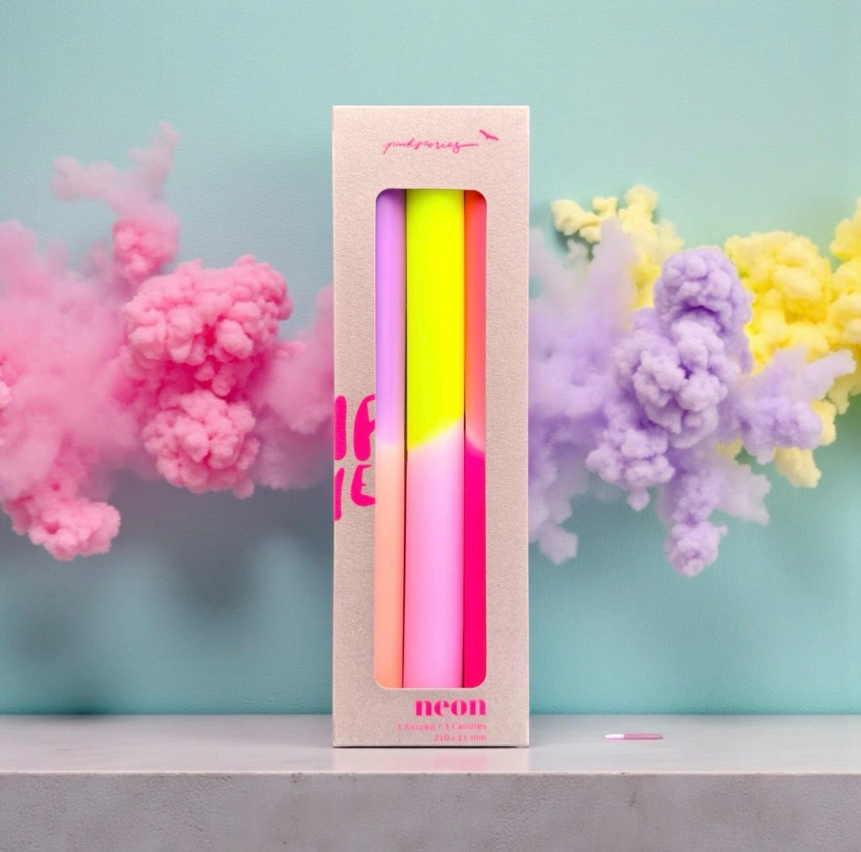 Dinerkaarsen Summer Breeze – Dip Dye Neon – Set van 3