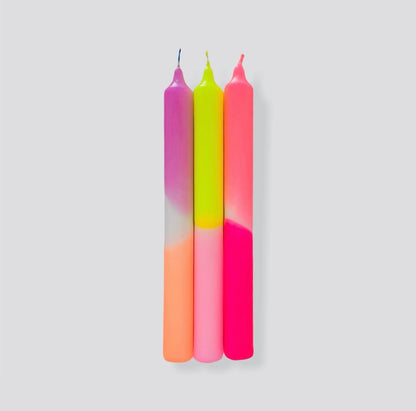 Dinerkaarsen Summer Breeze – Dip Dye Neon – Set van 3