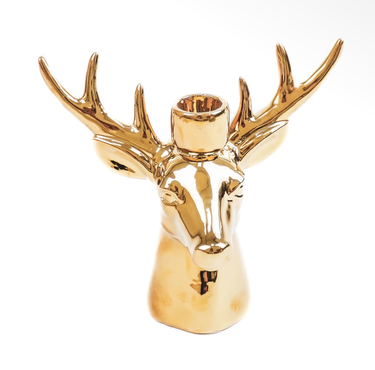 Rendier Kandelaar Roze of Goud Keramiek | Kerst Kaarshouder voor Dinerkaars 11 cm