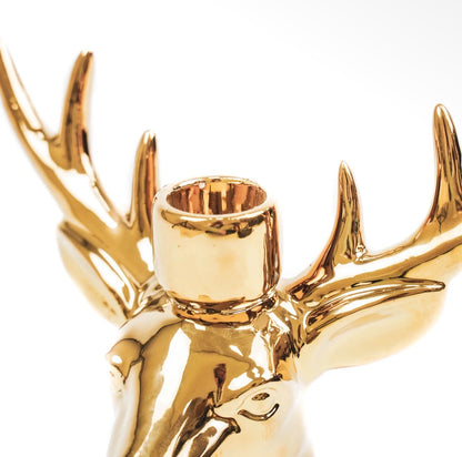 Rendier Kandelaar Roze of Goud Keramiek | Kerst Kaarshouder voor Dinerkaars 11 cm