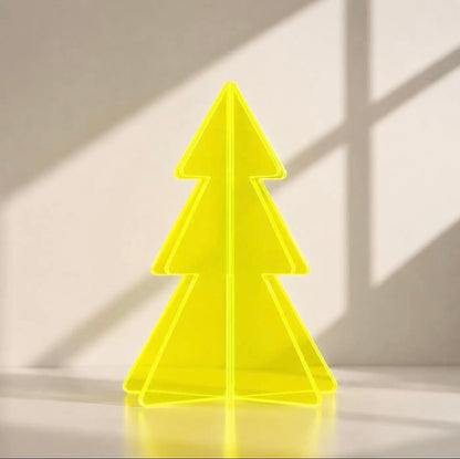 3D Kerstboompje Plexiglas Neon Roze of Neon Geel 10 cm | Moderne Mini Kerstboom Tafeldecoratie